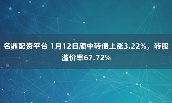 名鼎配资平台 1月12日颀中转债上涨3.22%，转股溢价率67.72%