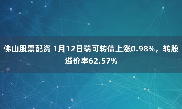 佛山股票配资 1月12日瑞可转债上涨0.98%，转股溢价率62.57%
